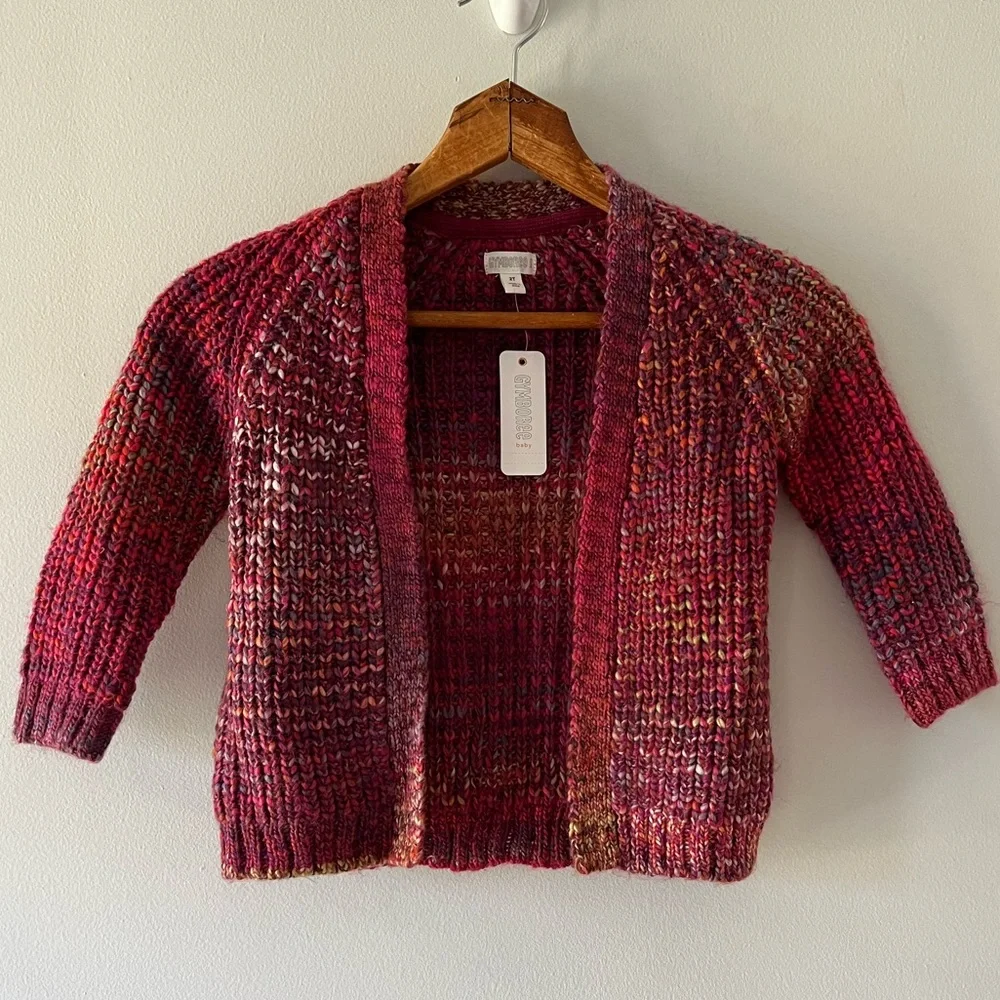 NWT Gymboree Red Multi-Colored Knit Open‎ Cardigan, sz 2T, cozy, warm, classic